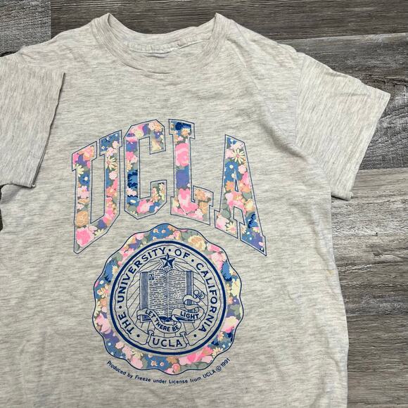 Vintage 90s UCLA Floral Campus Seal Design Gray Womens S Single Stitch T-Shirt - Picture 1 of 10